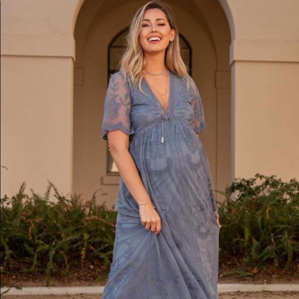 Light blue lace maternity maxi dress